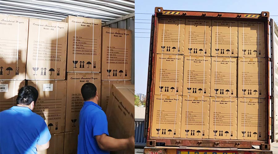 客戶Equator滾筒衣服烘干機(jī)快速裝柜完畢  蓄勢(shì)待發(fā)！